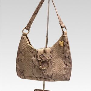 Vecceli Italy Beige Snake Print Shoulder Bag